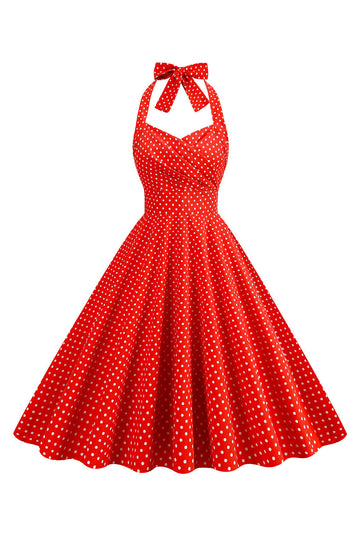 Halter Vermelho Pontos de Polka Vestido de 1950